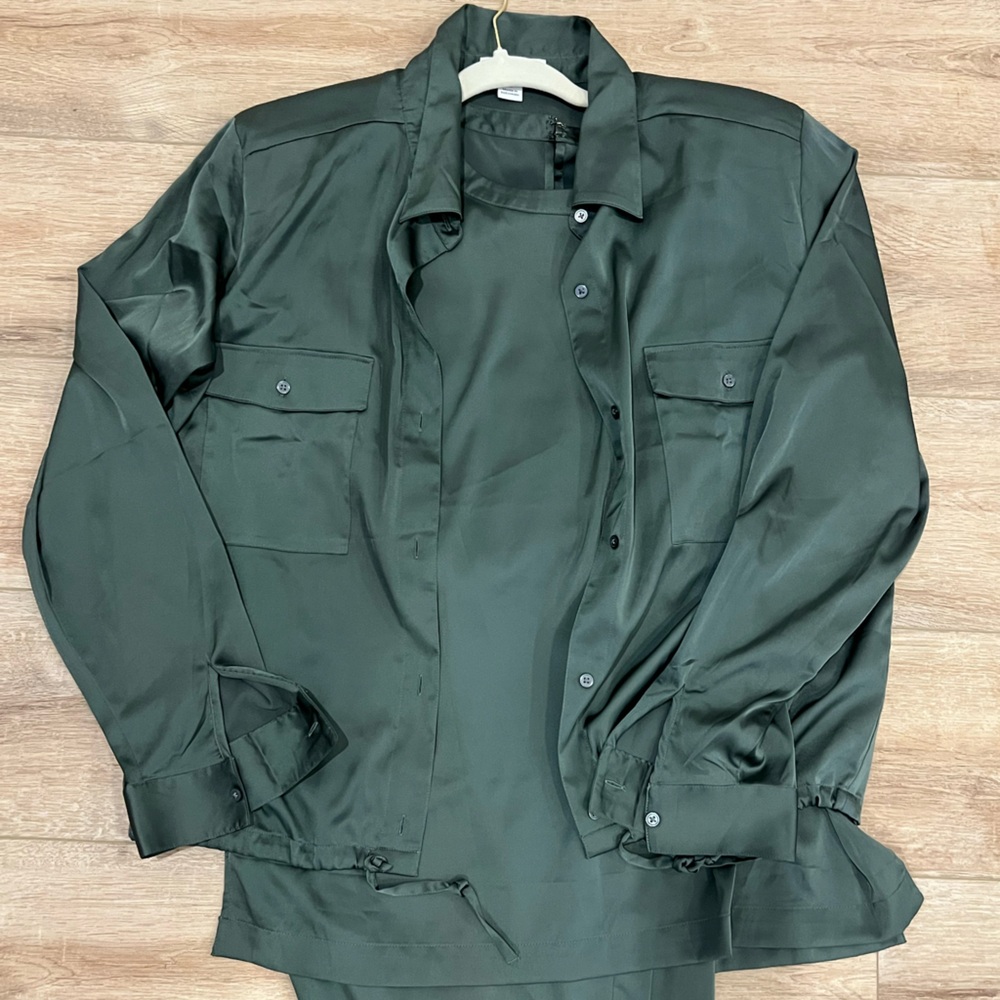 Elegant 3 PIECE Women's Dark Green Pant Set